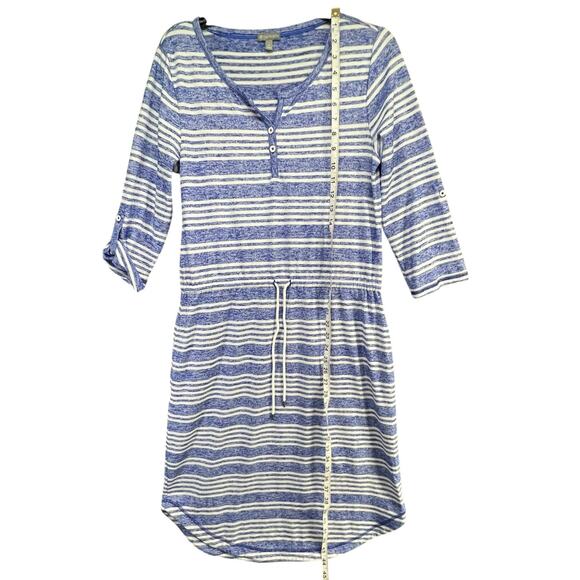 T by Talbots Dress M Blue White Stripe Drawstring Roll Tab Nautical Coastal Soft - Picture 8 of 13